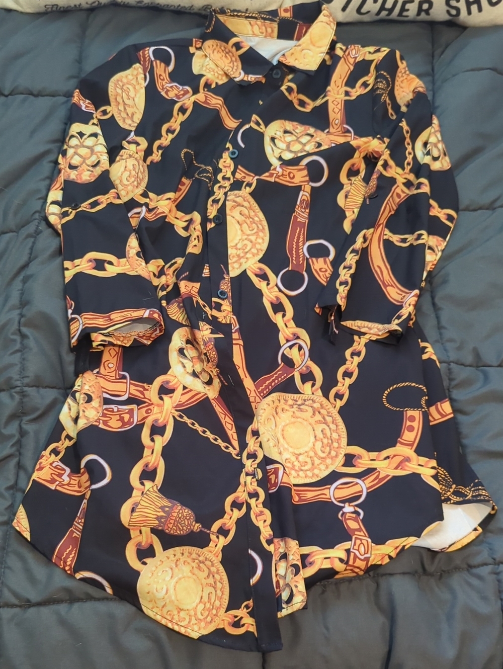 Versus‎ Versace Long Button Down Silk Blouse Size M